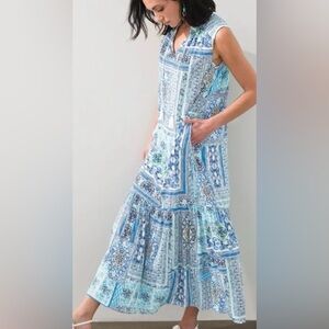 NWT Chico's Blue and White Patchwork Maxi Dress